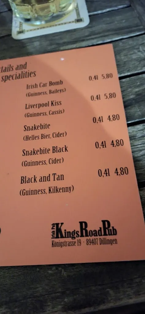 Menu_Kings Road Pub_Donau_immagine_1
