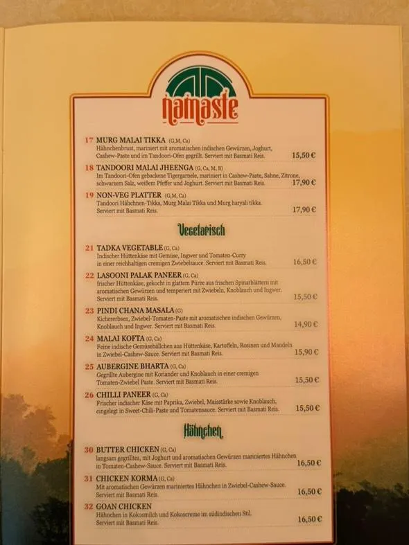 Menu_Namaste Restaurant Döbeln_Döbeln_image_1