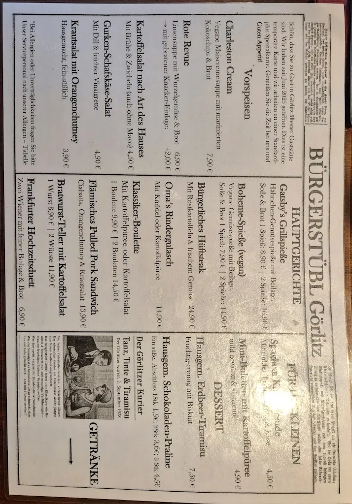 Menu_Restaurant Bürgerstübl Görlitz_Görlitz_immagine_1