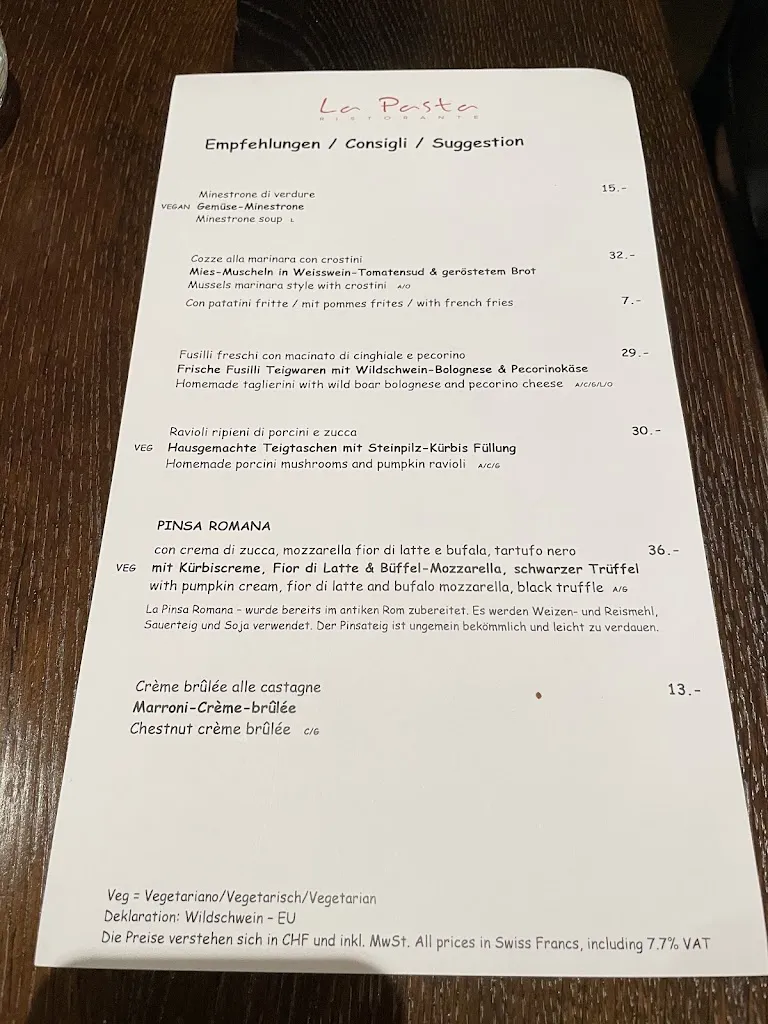 Menu_La Pasta_Zürich_image_2