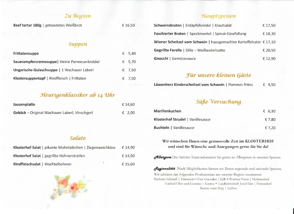 Menu_Klosterhof Spitz/Wachau_Austria_image_1