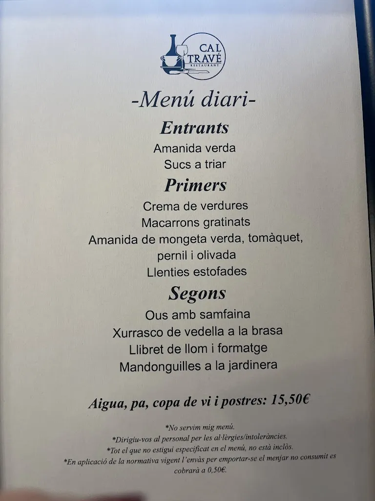 Menu_Restaurant Cal Travé_Spain_image_3