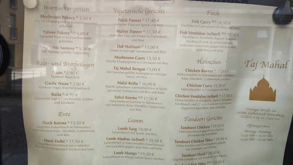 Menu_Taj Mahal Wittenberg_Wittenberg_image_1