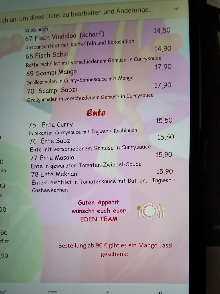 Menu_EDEN - das indische ParadiesRestaurant_Waldkirchen_immagine_2