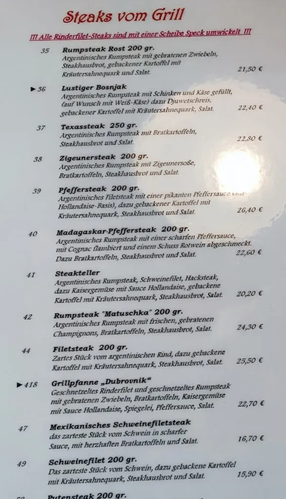 Menu_Restaurant und Steak-Haus 
