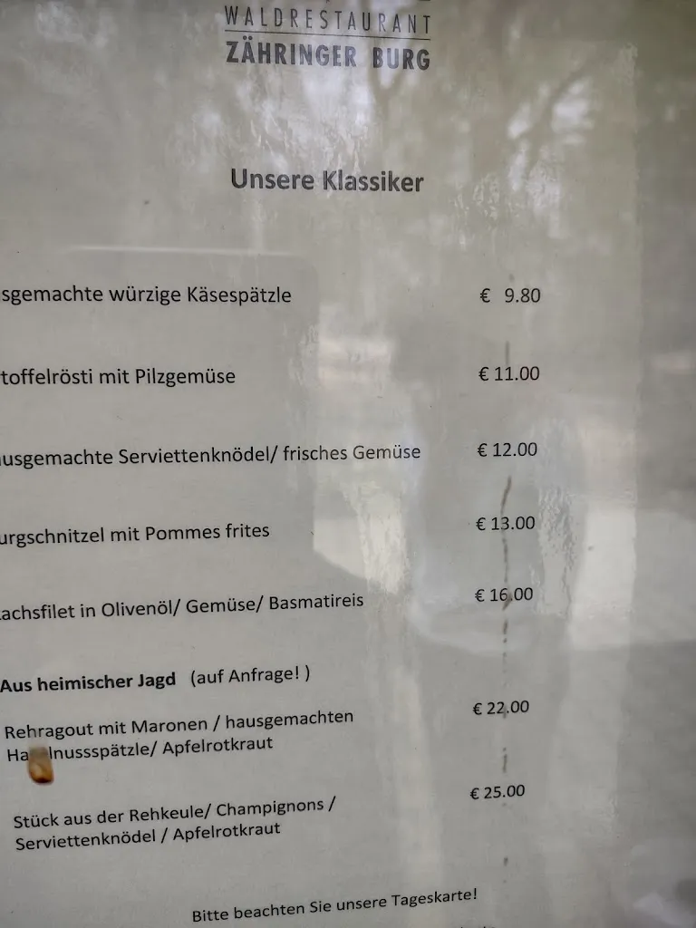 Menu_Waldrestaurant Zähringer Burg - Freiburg im Breisgau_Breisgau_immagine_2