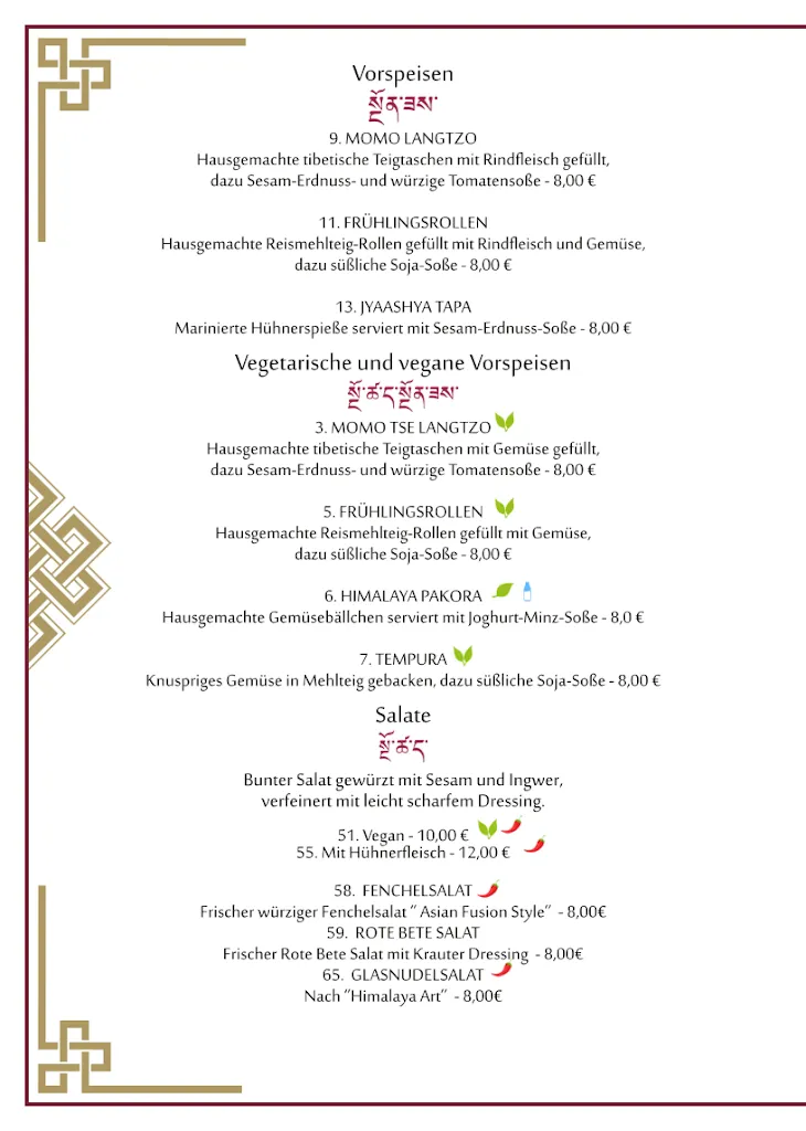 Menü_Tibet Restaurant Sülldorf_Hamburg_Bild_2