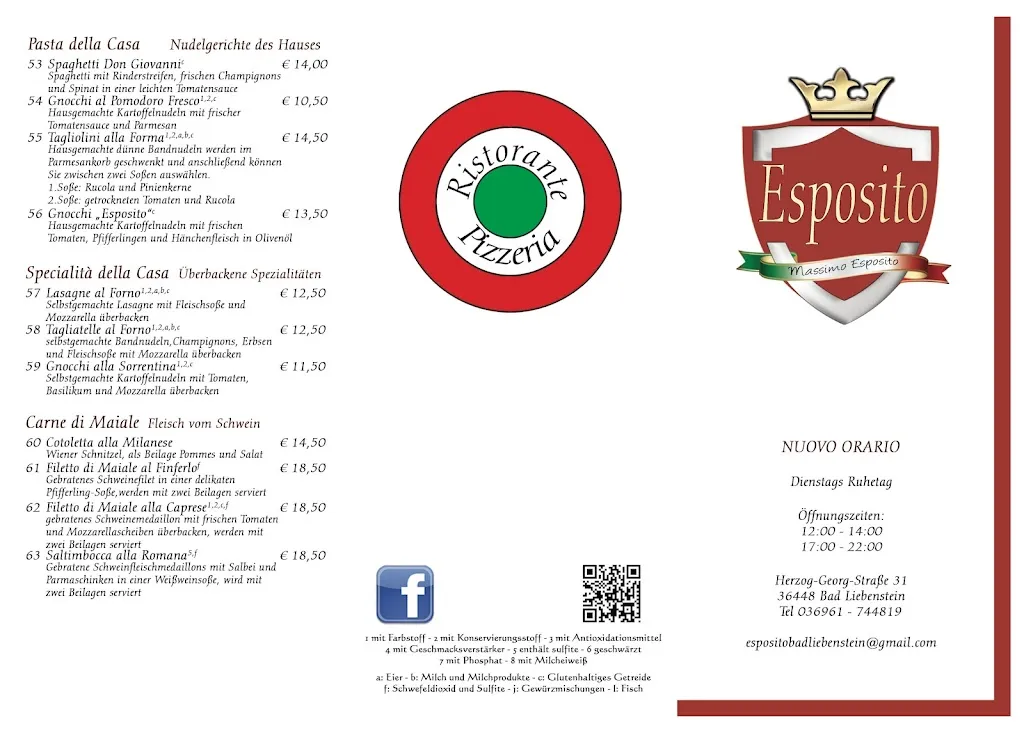 Menü_Ristorante Pizzeria Esposito_Liebenstein_Bild_2