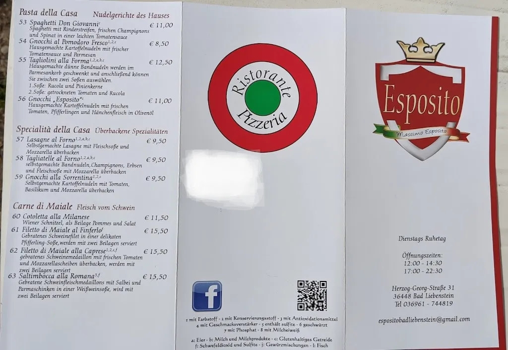 Menü_Ristorante Pizzeria Esposito_Liebenstein_Bild_3