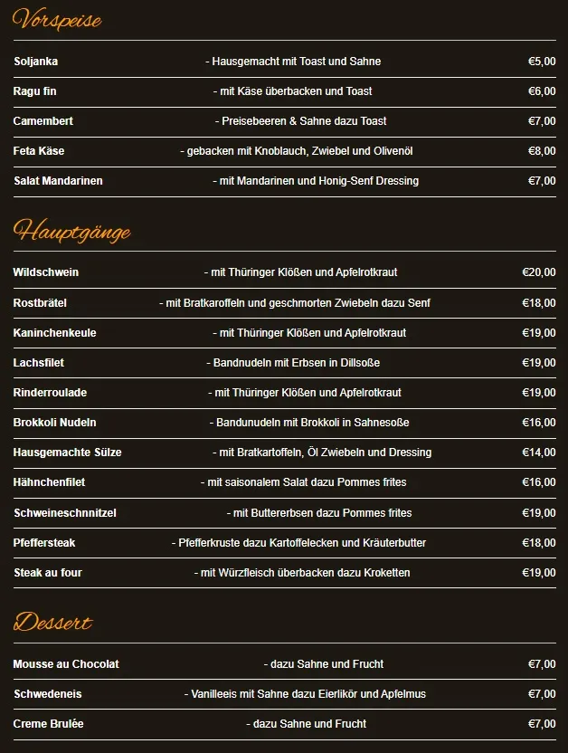 Menu_Gaststätte und Pension 
