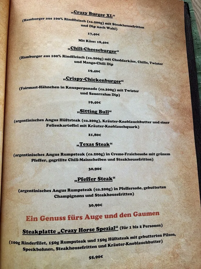 Menu_Steakhouse & Pension Crazy Horse_Suhl_image_1