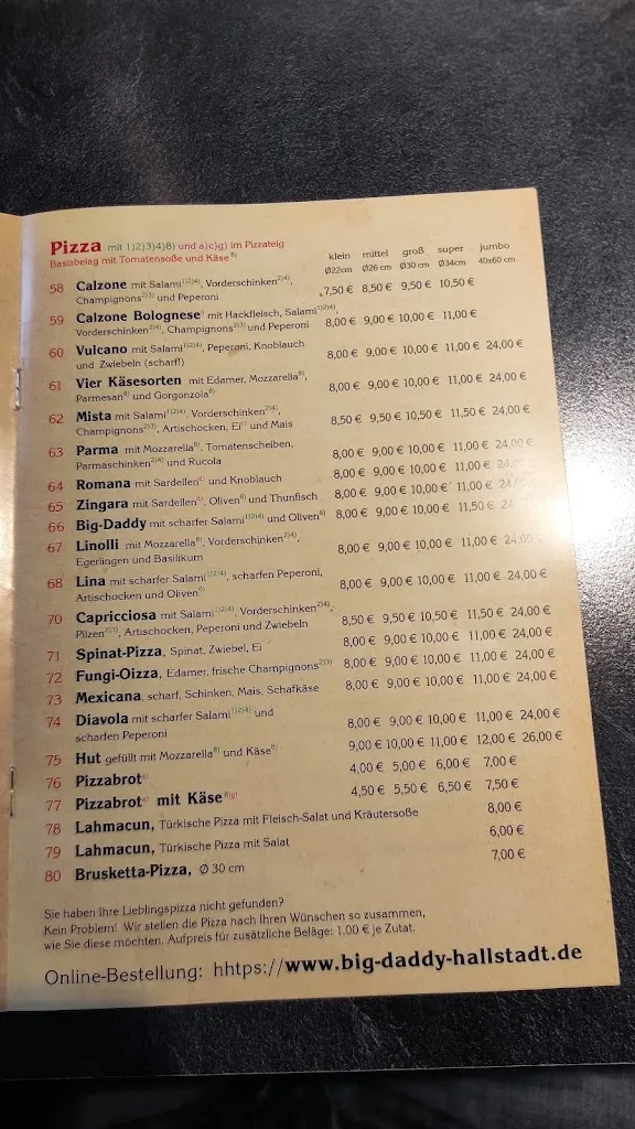 Menu_Big Daddy - Pizza, Pasta & Döner_Hallstadt_immagine_1