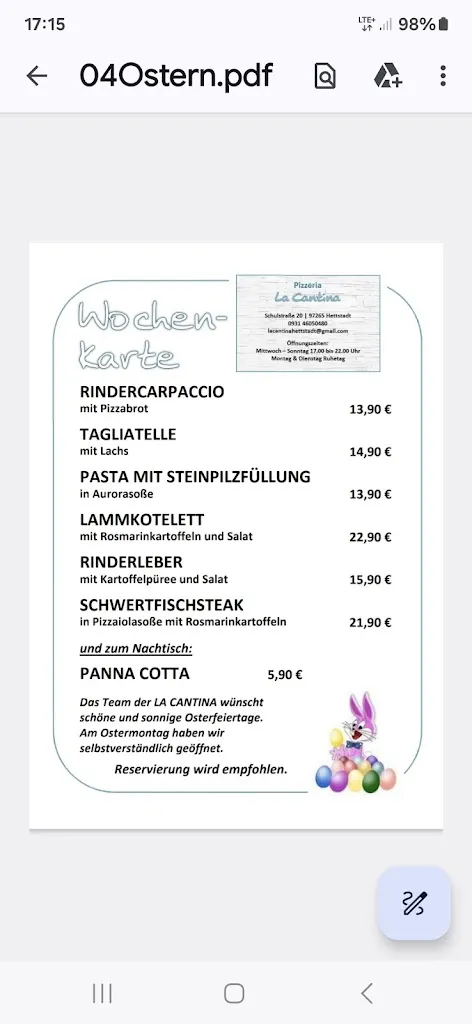 Menu_Pizzeria LA CANTINA Hettstadt_Hettstadt_image_1