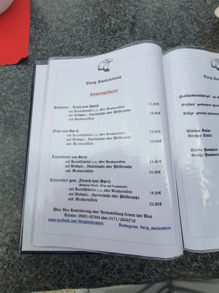 Menu_Ausflugsgaststätte Burg Saalenstein - S. u. E. Hildebrand_Köditz_immagine_4