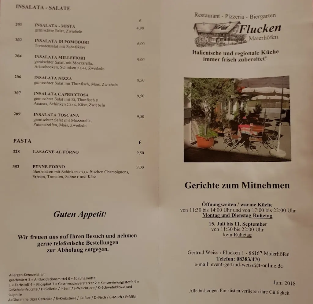 Menu_Restaurant Pizzeria Flucken_Maierhöfen_immagine_1