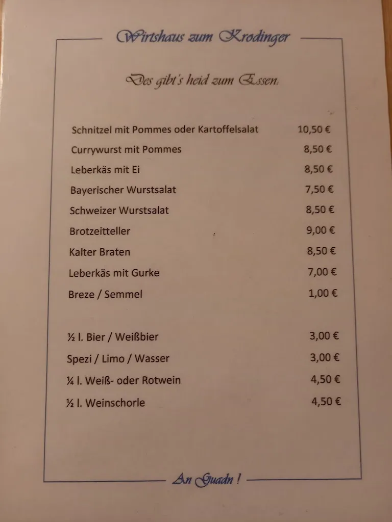 Menu_Wirtshaus zum Krodinger_Landshut_immagine_1