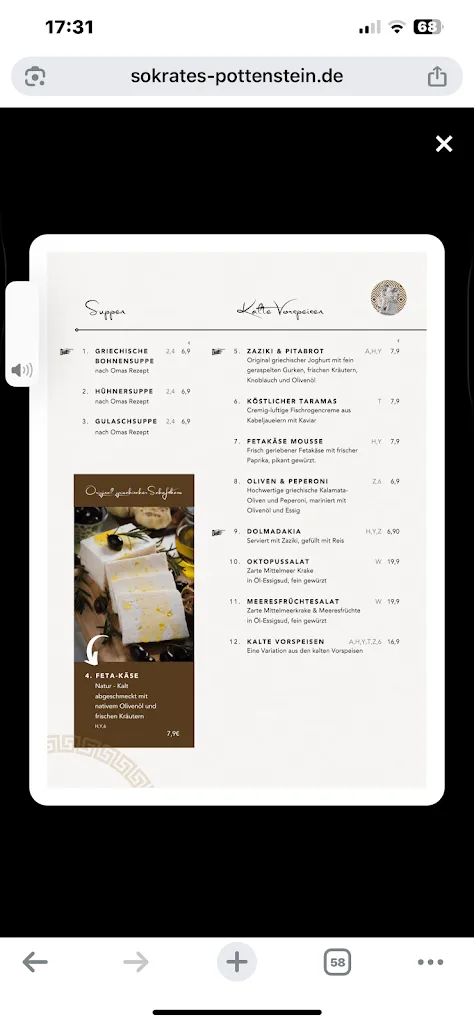 Menu_Restaurant Sokrates Pottenstein_Pottenstein_immagine_4