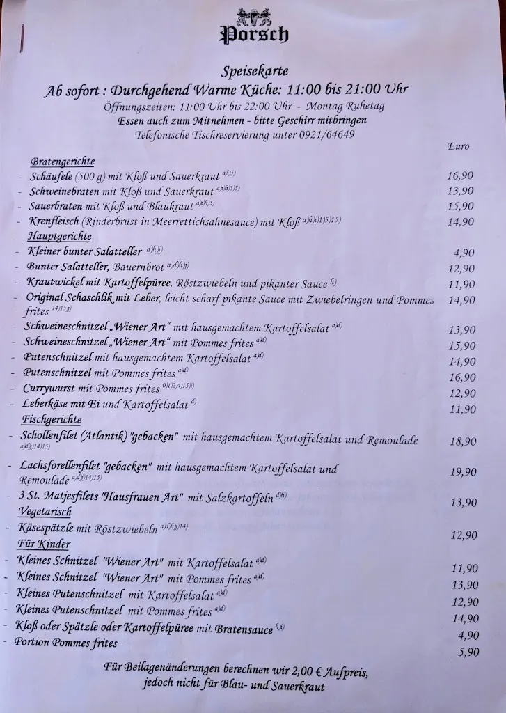 Menu_Gaststätte Porsch_Bayreuth_immagine_1