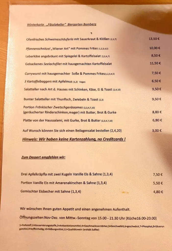 Menu_Fässla Keller Biergarten Bamberg_Bamberg_immagine_1