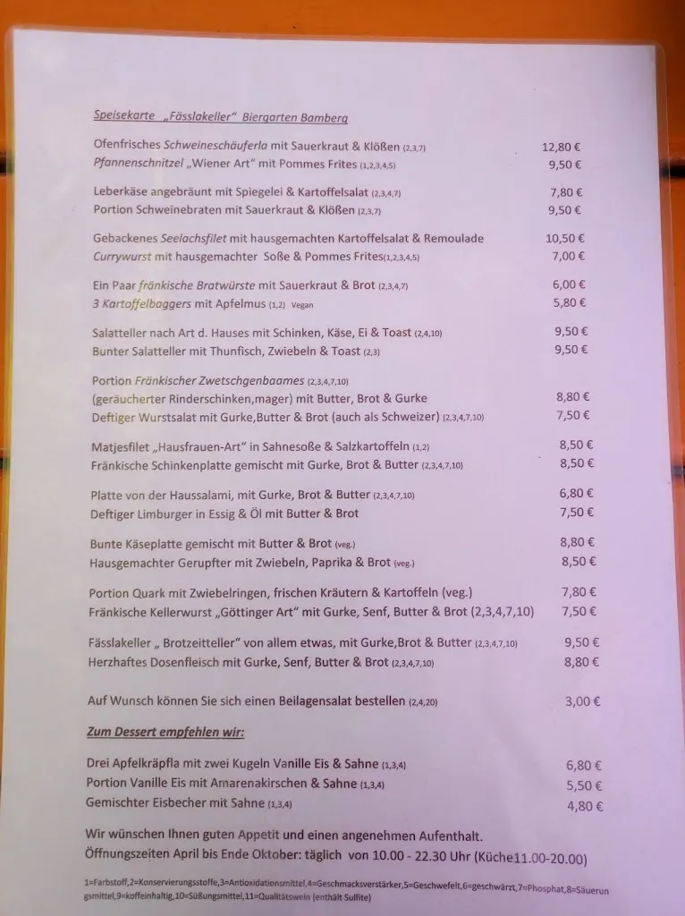 Menu_Fässla Keller Biergarten Bamberg_Bamberg_immagine_3