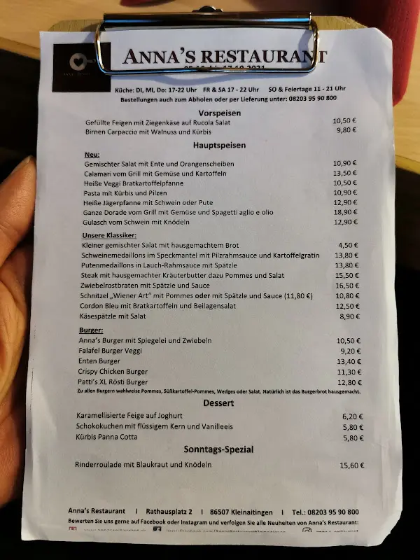 Menu_Restaurant Anna's_Kleinaitingen_immagine_1