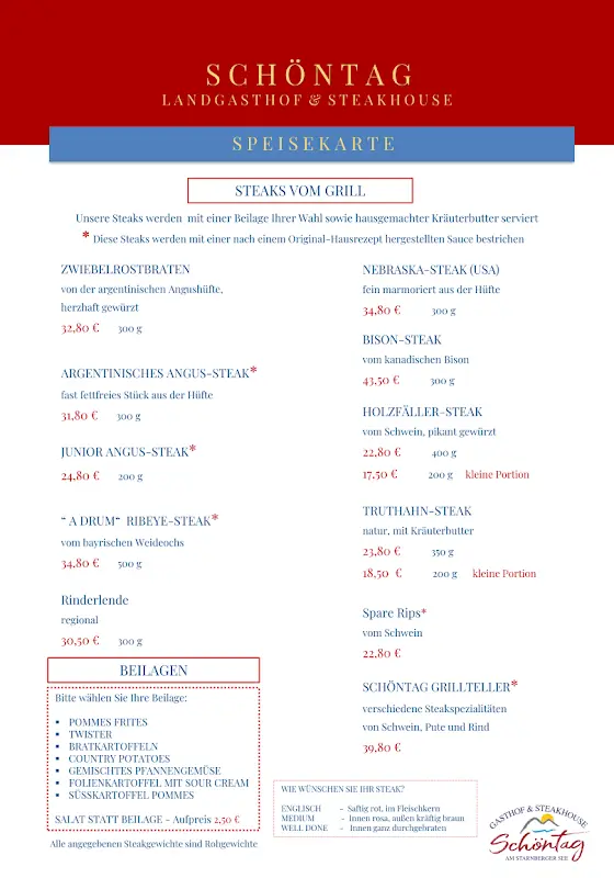 Menu_Hotel Landgasthof Schöntag & Steak House_Münsing_immagine_1