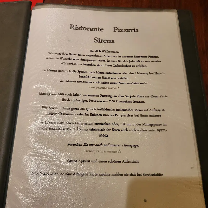Menu_Ristorante Pizzeria Sirena Sennfeld_Sennfeld_immagine_3