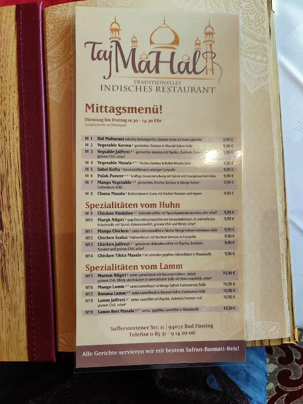 Menu_Taj Mahal Traditional Indian Restaurant_Inn_image_2