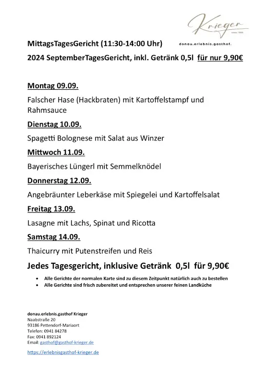 Menu_Donau Erlebnis Gasthof Krieger_Pettendorf_image_1