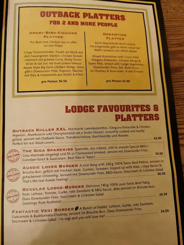 Menu_Outback Lodge, Zürich Stadelhofen_Zürich_immagine_2