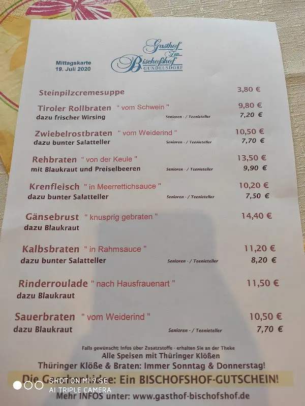 Menu_Gasthof Zum Bischofshof_Kronach_immagine_1