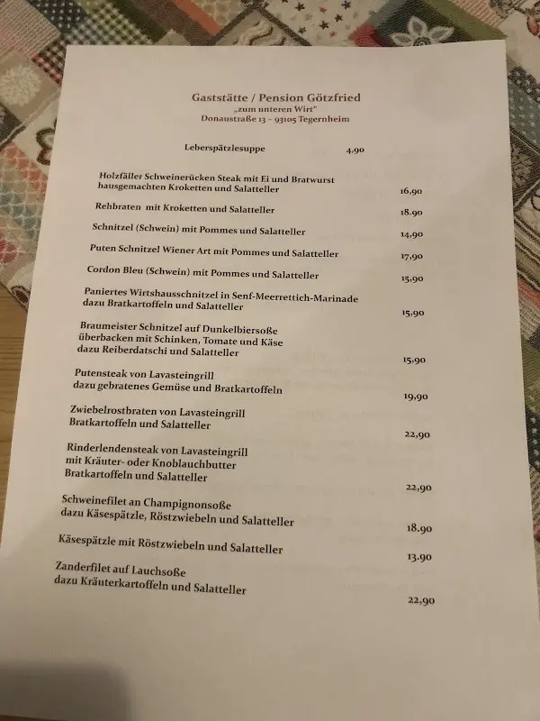 Menu_Gaststätte-Pension Götzfried_Tegernheim_immagine_1