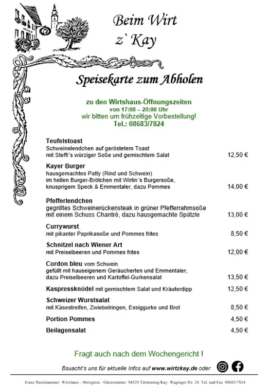 Menu_Wirt z‘Kay - Gasthof Stockhammer - Wirtshaus | Metzgerei | Zimmer_Tittmoning_immagine_2