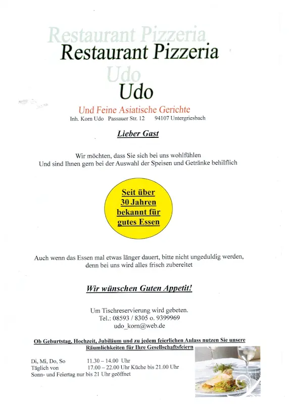 Menu_UDO/S RESTAURANT PIZZERIA_Untergriesbach_image_1