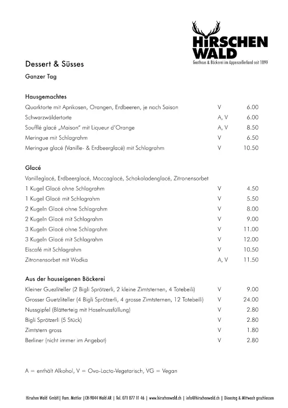 Menu_Hirschen Wald GmbH - Gasthaus & Bäckerei_Wald_image_1