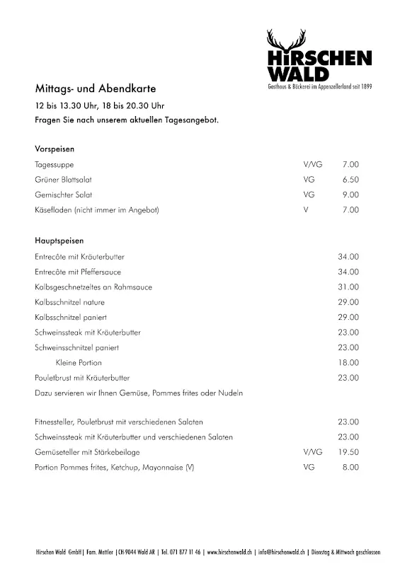 Menu_Hirschen Wald GmbH - Gasthaus & Bäckerei_Wald_image_2