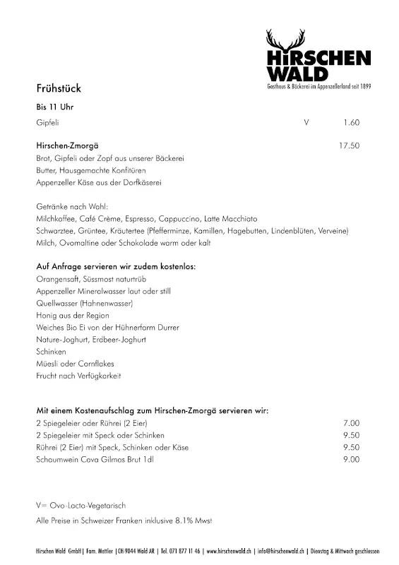Menu_Hirschen Wald GmbH - Gasthaus & Bäckerei_Wald_image_4