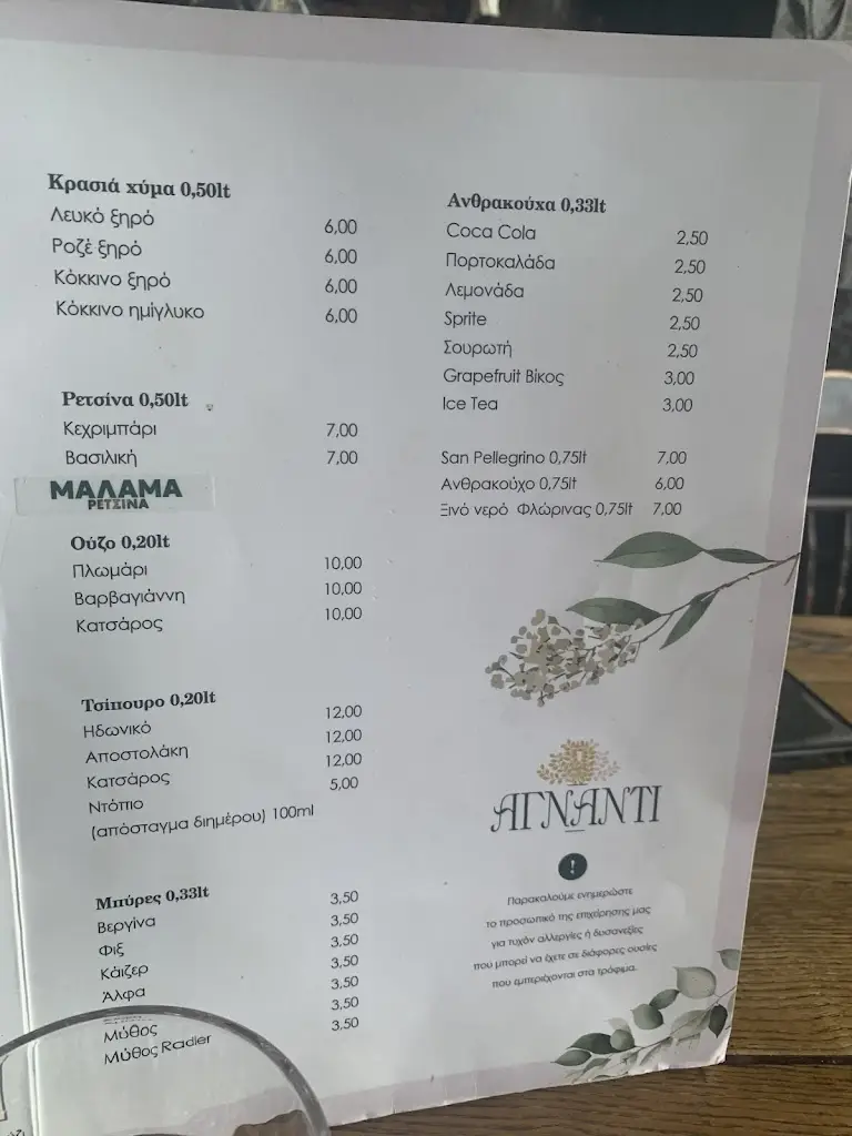 Menu_ΑΓΝΑΝΤΙ Παραδοσιακός Ξενώνας & Κουζίνα_Aghios Panteleímon_image_1