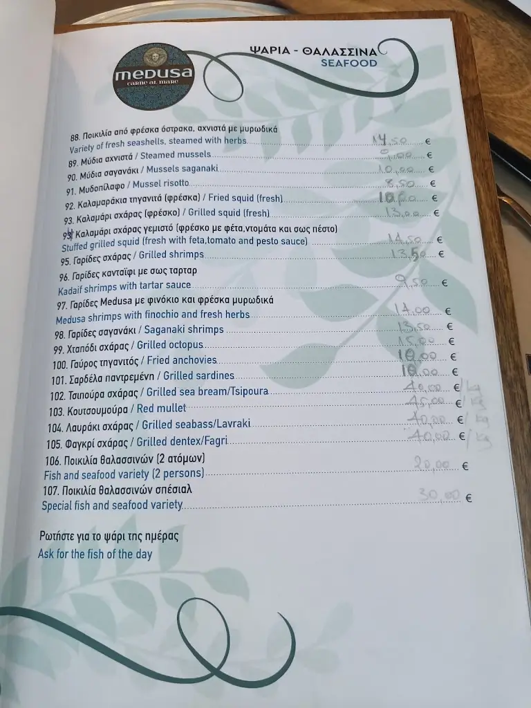 Menü_Restaurant paralia Medusa_Paralía Avlídhos_Bild_3
