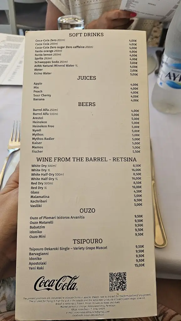 Menü_Oceanides Seafood Restaurant_Áfytos_Bild_3