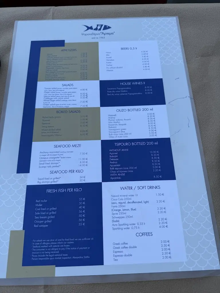 Menü_Taverna Artemis_Artémida_Bild_1