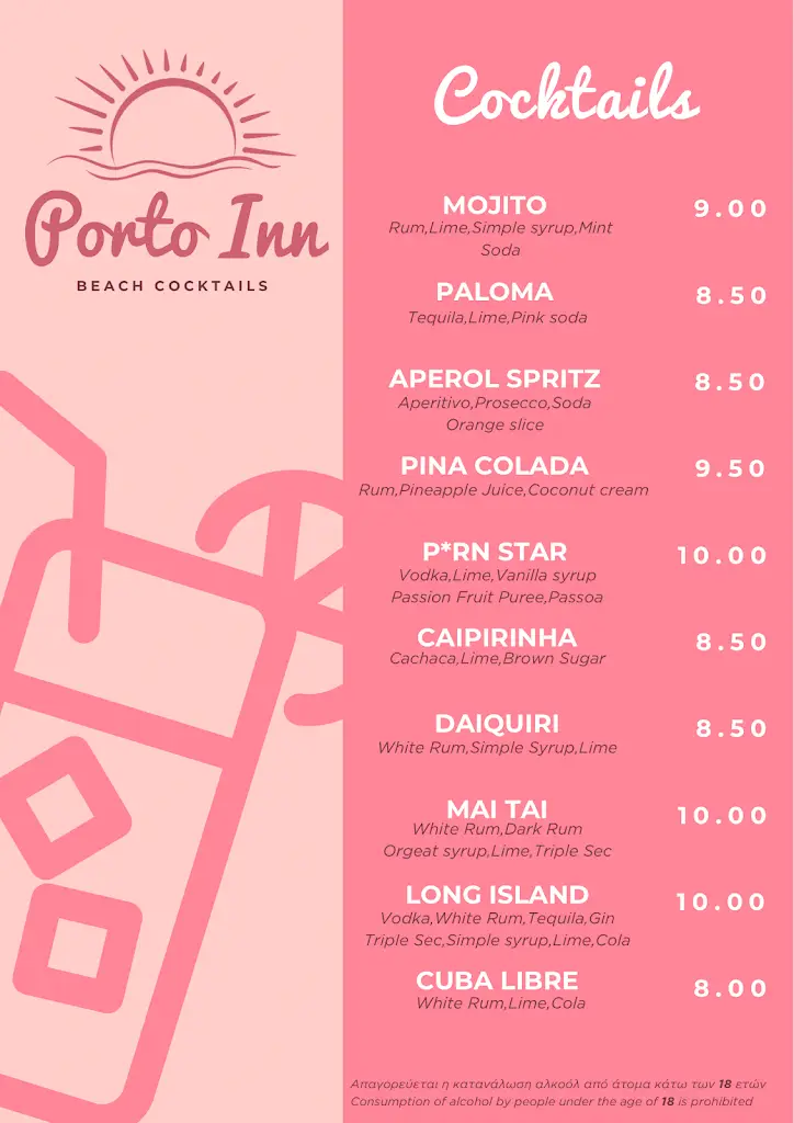 Menu_Porto Inn Restaurant - Bar_Néa Potídhaia_image_2