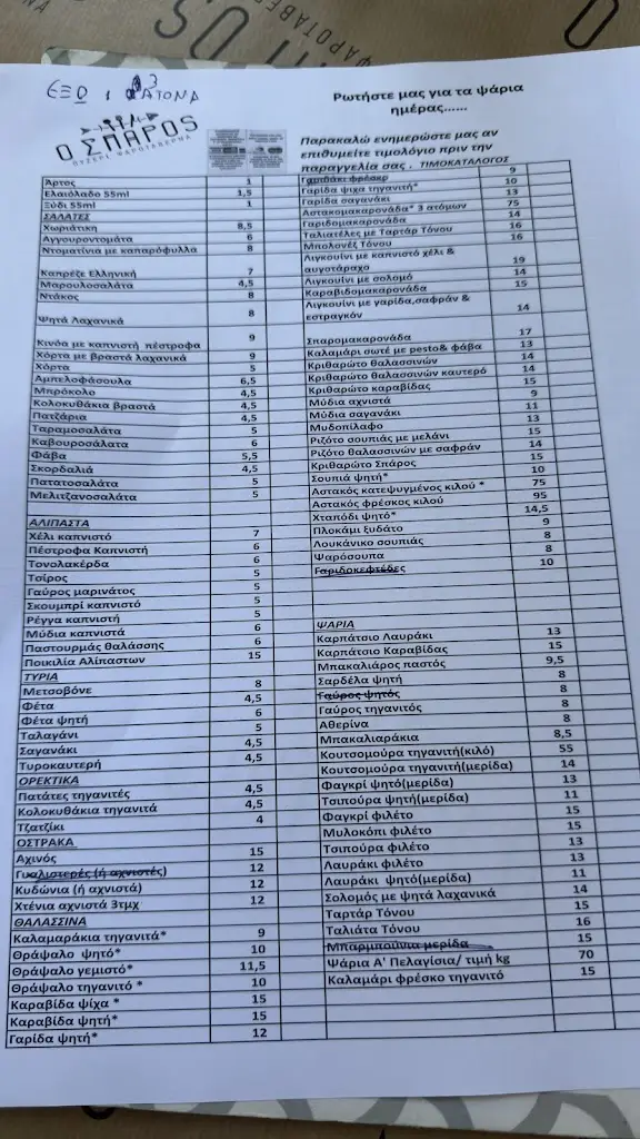 Menü_Ο ΣΠΑΡΟΣ (Χαϊδάρι , Αττικής)_Chaïdári_Bild_1