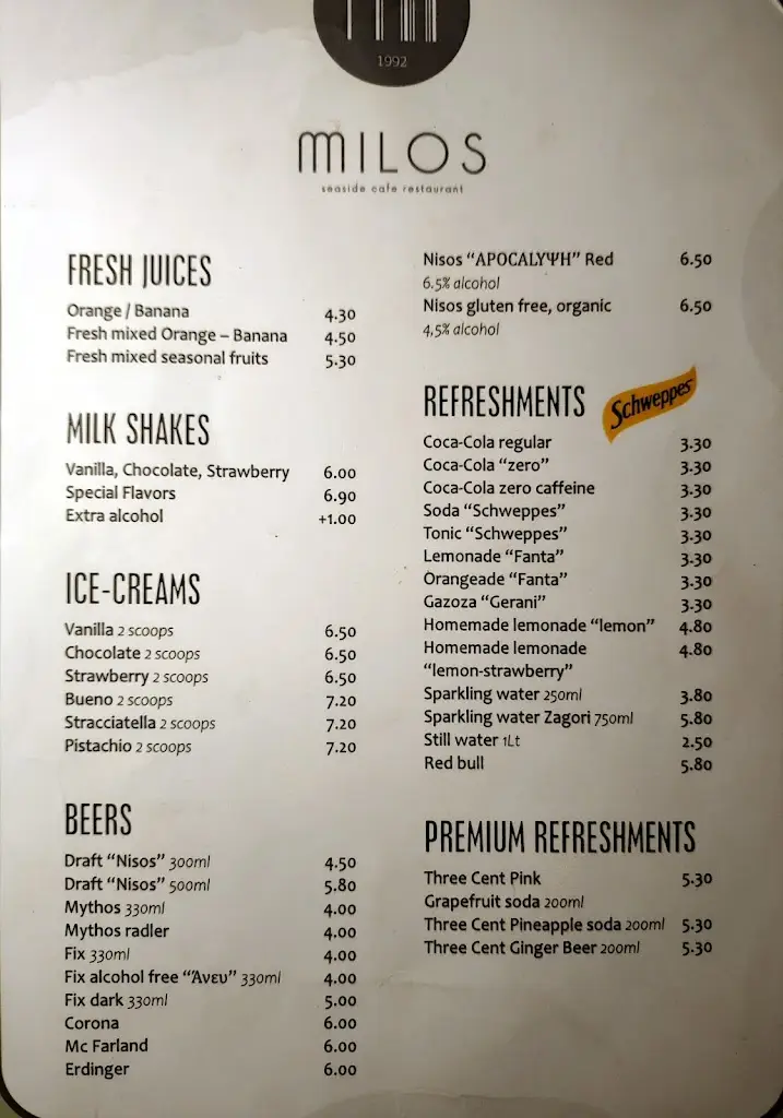 Menü_MILOS seaside cafe restaurant_Kolympári_Bild_3