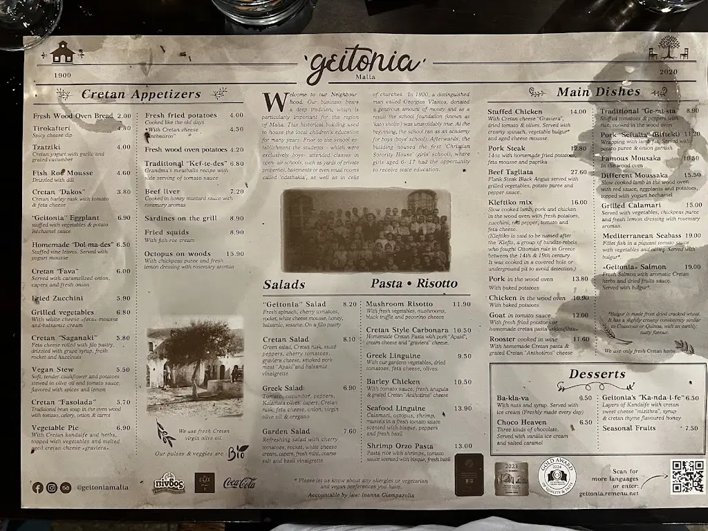 Menü_Geitonia Malia - Cretan Creative Cuisine_Mália_Bild_2