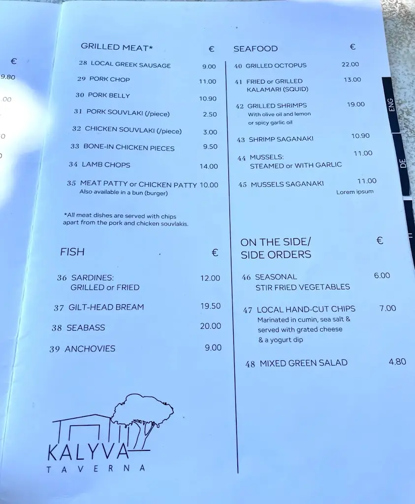 Menü_Taverna Kalyva_Mália_Bild_3