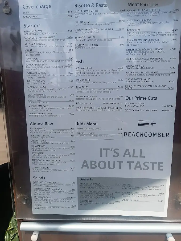 Menü_Beachcomber Bar Restaurant Stalis_Stalís_Bild_1