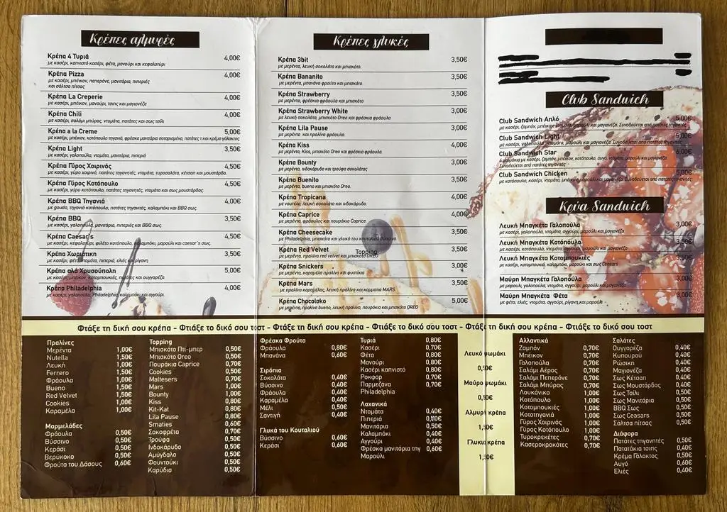 Menü_La Creperie Chocoloko_Chrysoúpolis_Bild_1