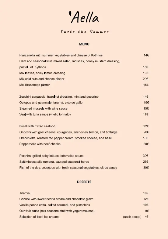 Menü_Aella Restaurant_Kyprínos_Bild_1