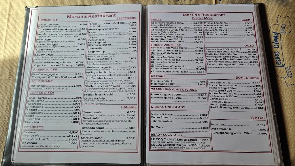 Menü_Martin's Restaurant_Lesbos_Bild_1